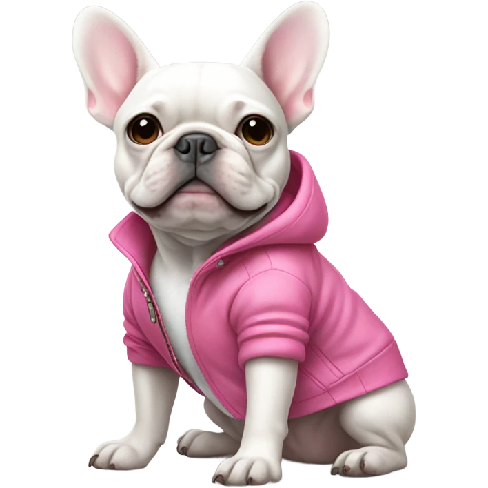 White French Bulldog wearing a pink jacket  emoji