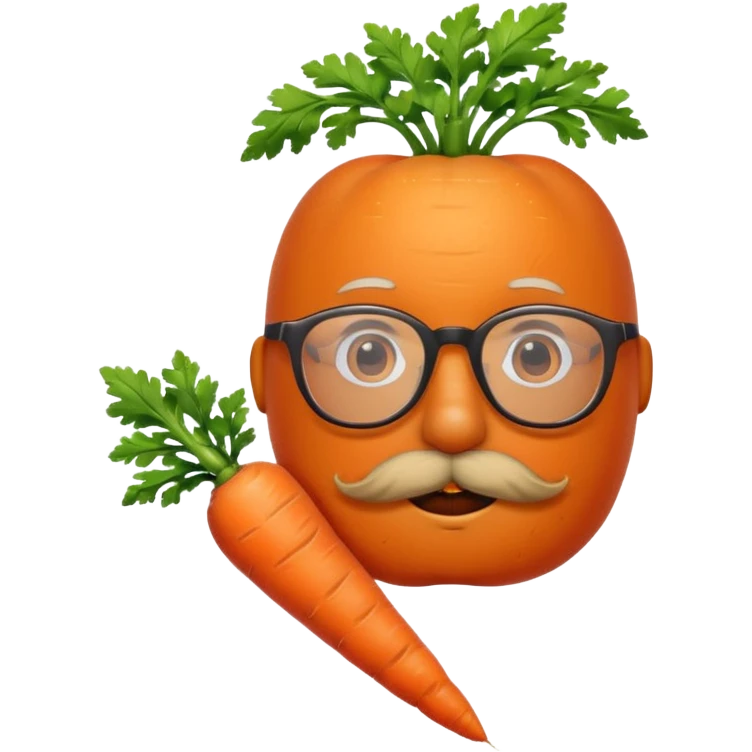 short orange carrot with red mustache and glasses emoji