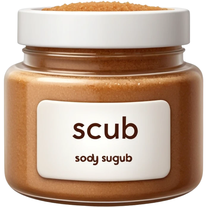 brown sugar body scrub in a white jar with the inscription scrub emoji