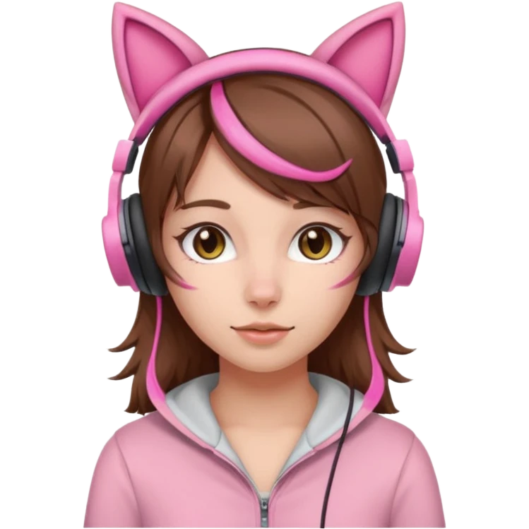 fille brune avec casque oreille de chat rose emoji
