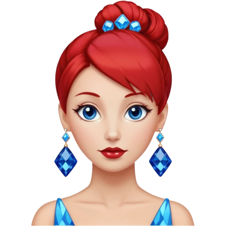 gem lover woman with gem accessories excessive amount very big gem earrings red bun hair and redbluediamonds emoji