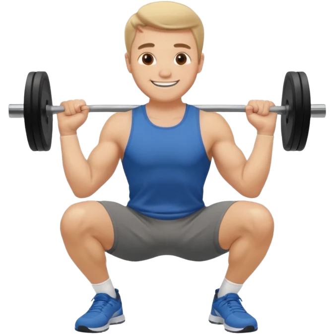 white man doing squat workout, smiling expression emoji