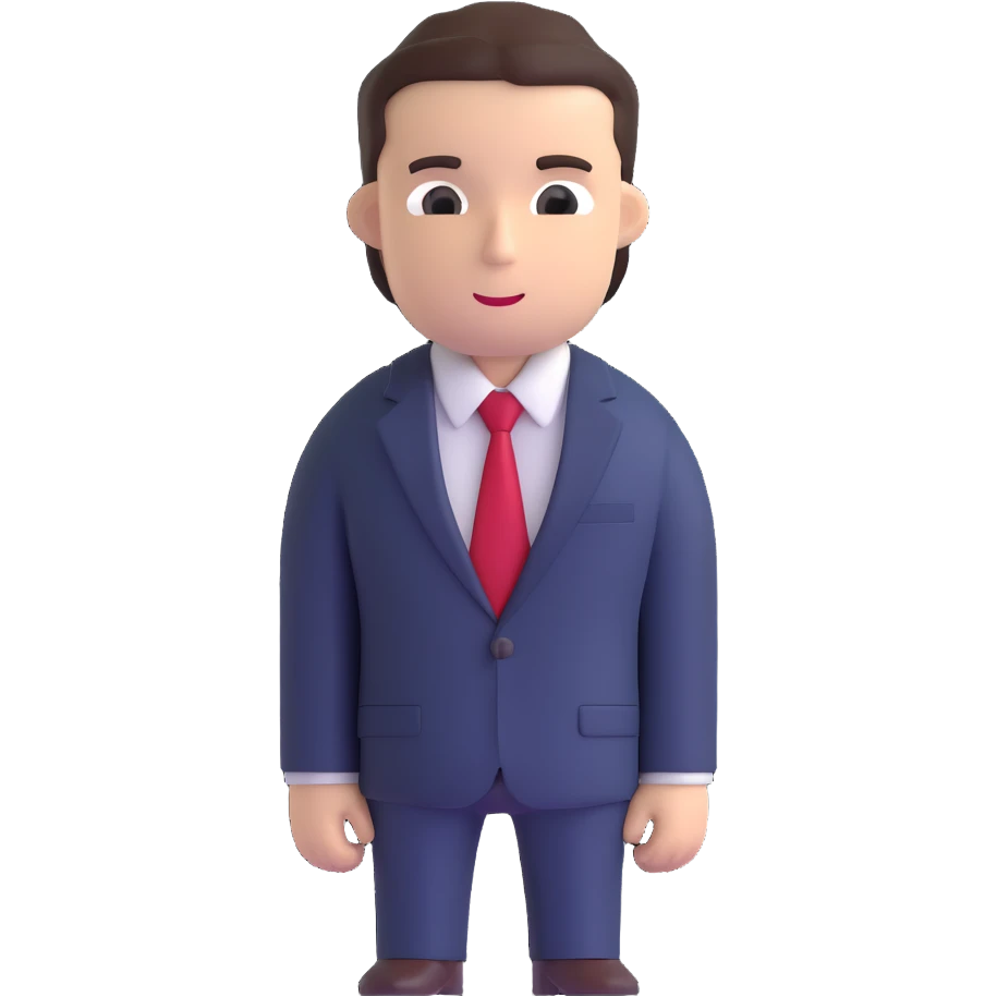 man wearing a dark blue-gray business suit with a white shirt and a red tie emoji