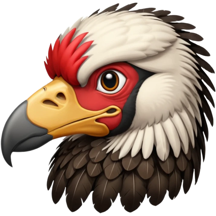 Mature vulture with black and red feathers looking towards the center of the image. emoji