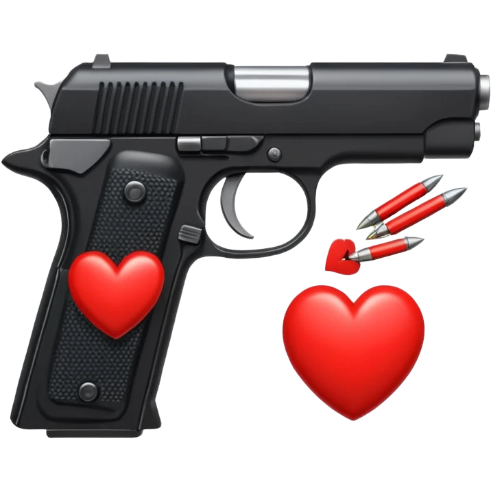 Black hand gun shooting a heart bullets out of the tip  emoji