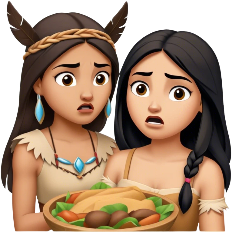 Cinematic Funny Pocahontas Portrait Emoji, Looking bewildered as Meeko steals her food, one brow raised in playful frustration, a warrior princess caught in a hilariously relatable moment, wild yet endearing! emoji