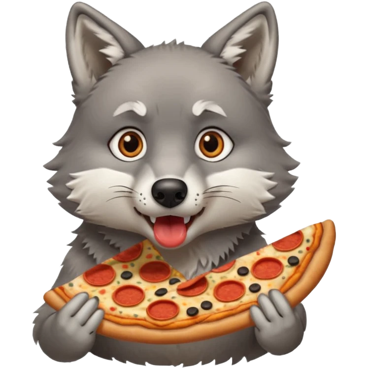 a sitting surprised grey wolf eating a piece of pizza emoji emoji
