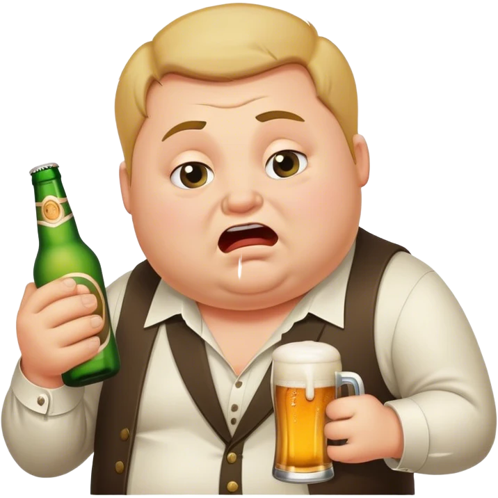  chubby weepy salesperson, beer bottle, complaining, not much hair emoji