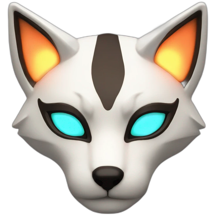Kitsune mask with glowing neon eyes emoji