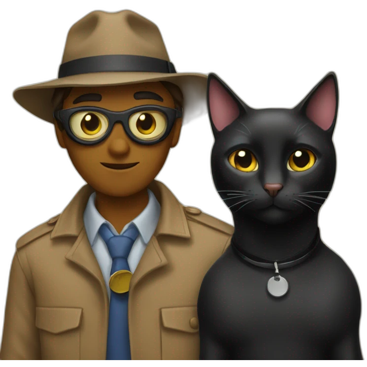 Tabby and black cat detectives emoji
