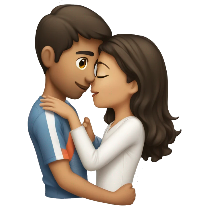 a brunette girl kissing a boy emoji