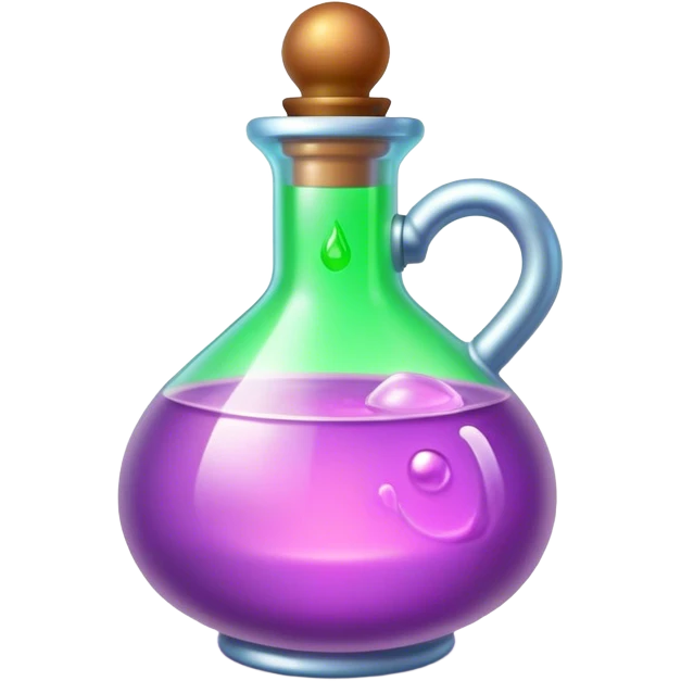 Clash of Clans aesthetic: Cinematic Playful Pixel 3D Magic Potion Portrait Emoji, rendered in a 3D vector-style similar to standard emojis with minimal shading and bold, simplified shapes. A compact, distinct form with signature details, softly glowing with a pixelated adventure charm. Simplified yet unmistakably iconic, highly detailed and consistent, glowing with a soft radiance and high shine. Stylized with a touch of classic pixel-art charm and a soft glowing outline, capturing the essence of a beloved gaming relic with a friendly, playful manner! emoji