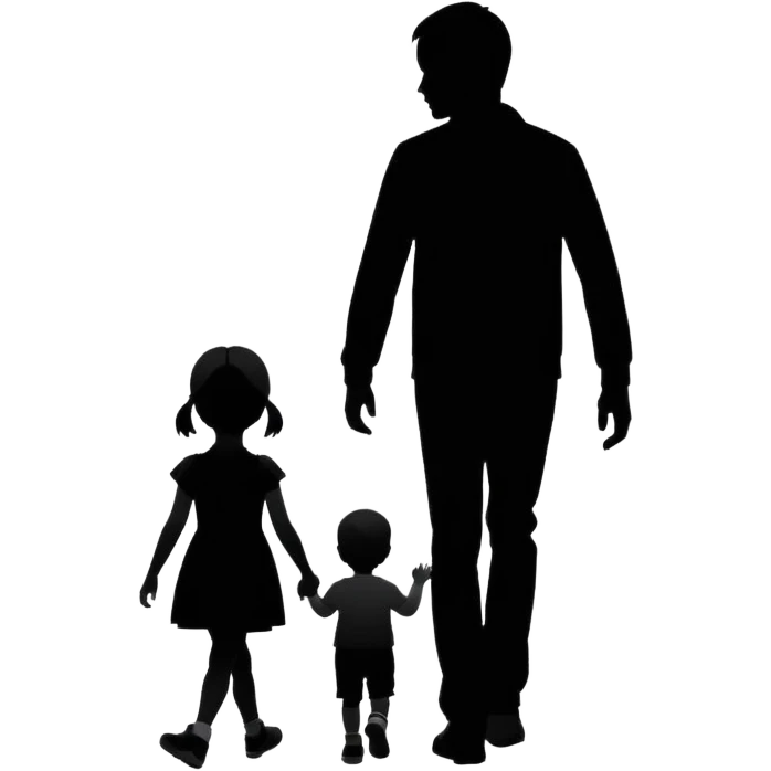 child silhouette walking away from a larger parent silhouette emoji