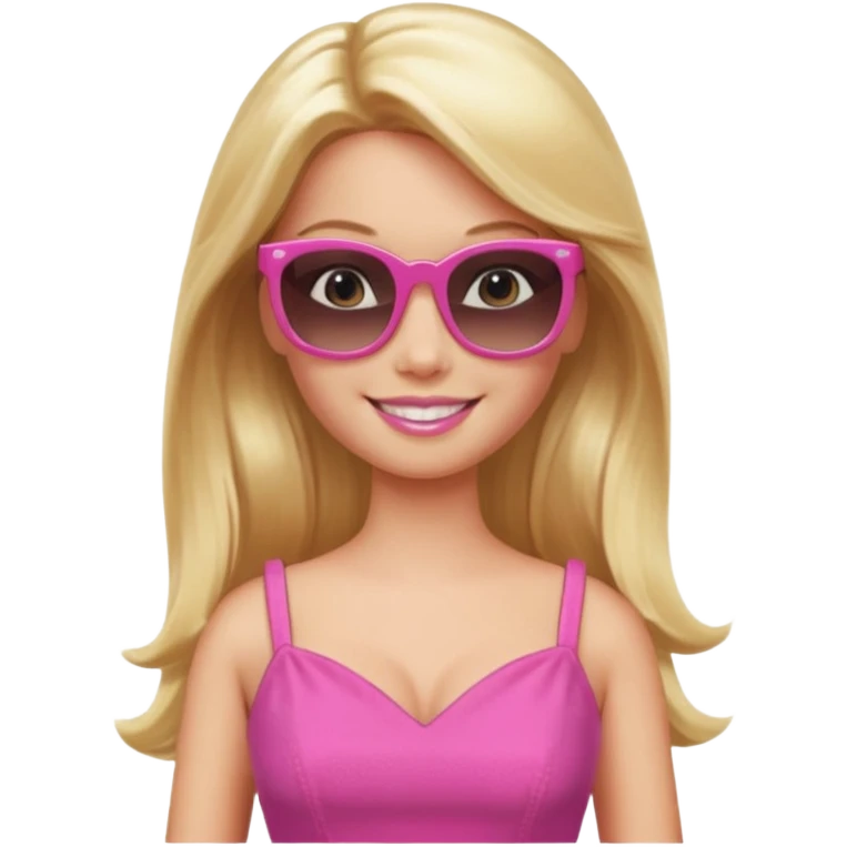 barbie with long blonde hair wear sun glasses, pink dress emoji