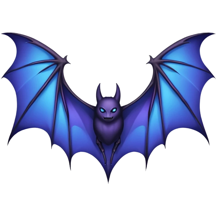 Dark fantasy bat wings, symmetrical, sharp edges, deep black with subtle blue-purple highlights, realistic, high detail, isolated on black background emoji
