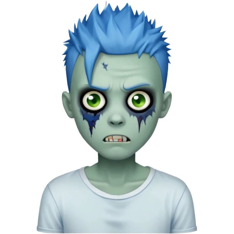 zombie boy with blue spiky emo hair, white shirt emoji