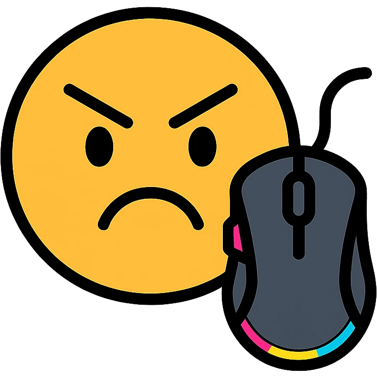 angry emoji with gaming mouse and RGB lighting emoji