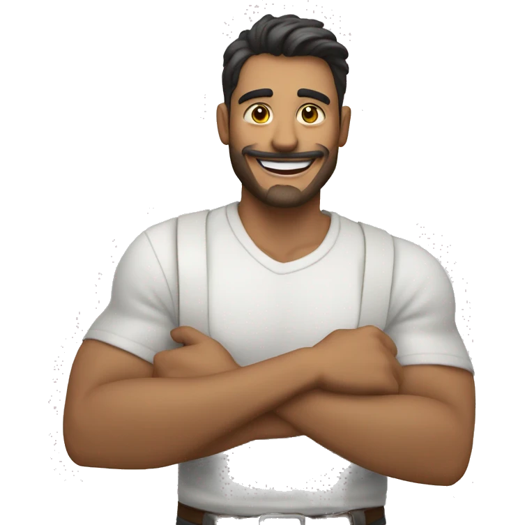 hombre feliz blanco diciendo hola con los brazos haciendo una locura emoji