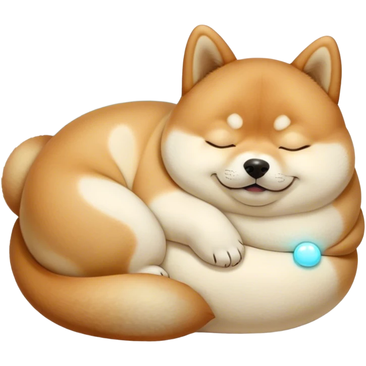 Cinematic Chubby Sleeping Shiba Inu Portrait Emoji, Chubby and serene, with a round, adorable build and a plush red fur with a soft creamy underbelly, eyes gently closed in peaceful slumber, Simplified yet irresistibly endearing features, highly detailed, glowing with a gentle, dreamy glow, high shine, relaxed and content, stylized with a touch of whimsy, bright and heartwarming, soft glowing outline, capturing the essence of a blissfully sleepy companion, so comically serene it feels like it could roll out of the screen and snore with adorable charm! emoji