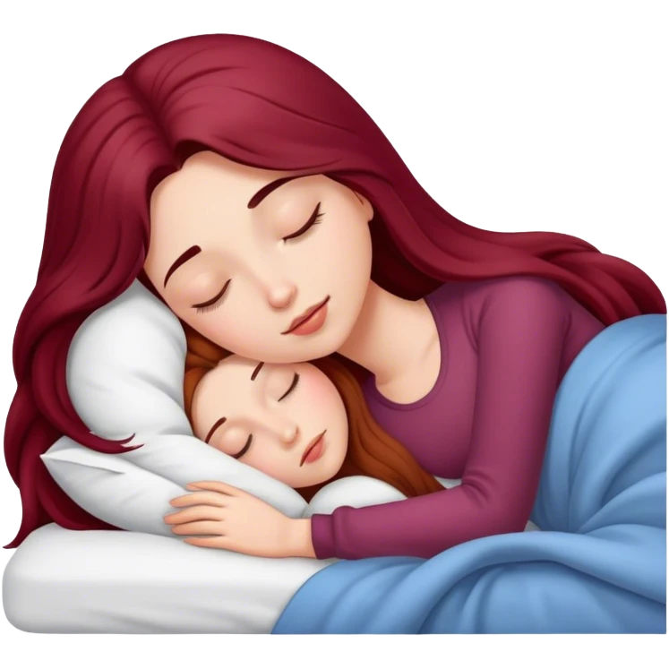 A beautiful, burgundy long haired girl sleeping in bed emoji