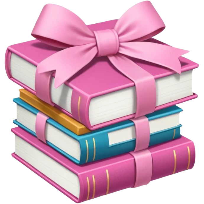 Pink Books stacked up and tied together by a white bow emoji
