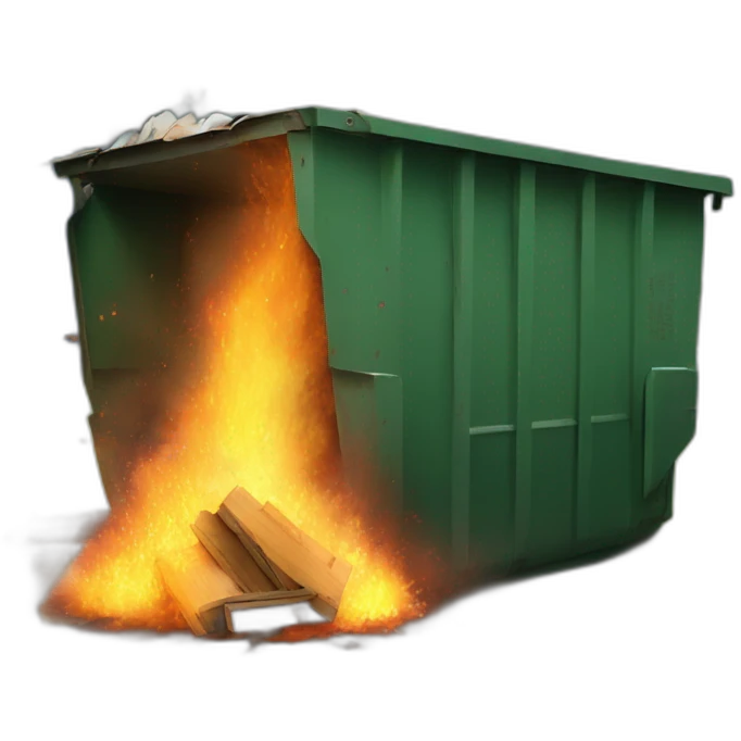 dumpster fire with cms written on it emoji