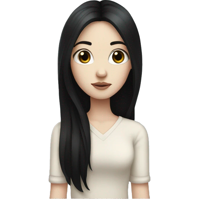 Pale girl with long black hair with black heart  emoji