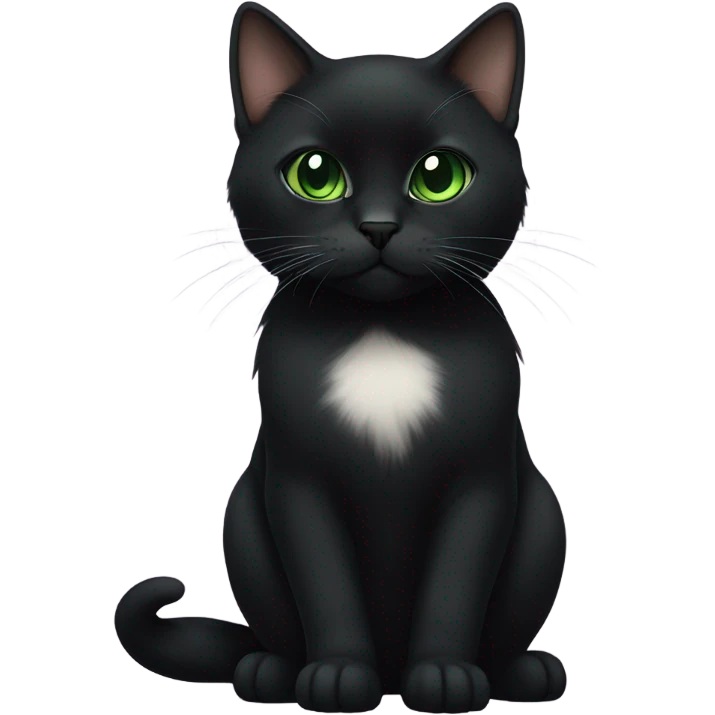Black munchkin cat sitting with green eyes emoji