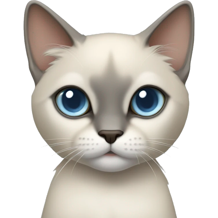 Thai breed cat with a light cream body, dark gray face, ears, and paws. Short fur, sharp ears, and striking light blue eyes with an intense gaze. emoji