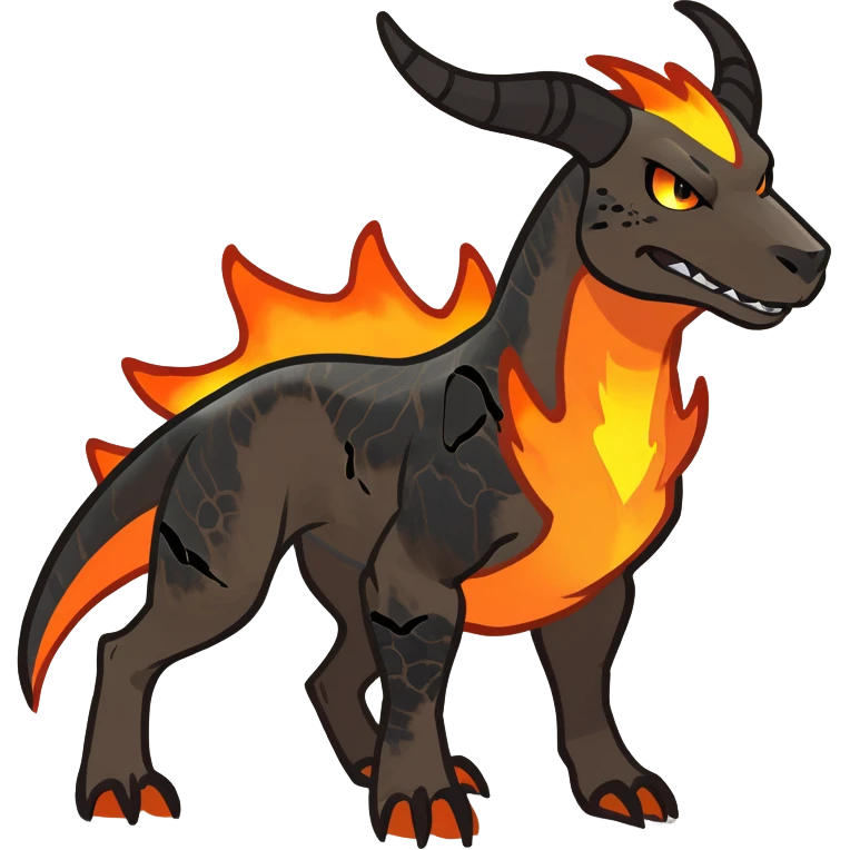 Copper-Bronze Molten-Lava Glow-Cracked Fiery-Runed Draconic Houndoom-Garchomp-hybrid-creature (full body) emoji