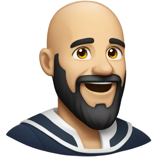 A bald sailor with a black thick beard laughs  emoji