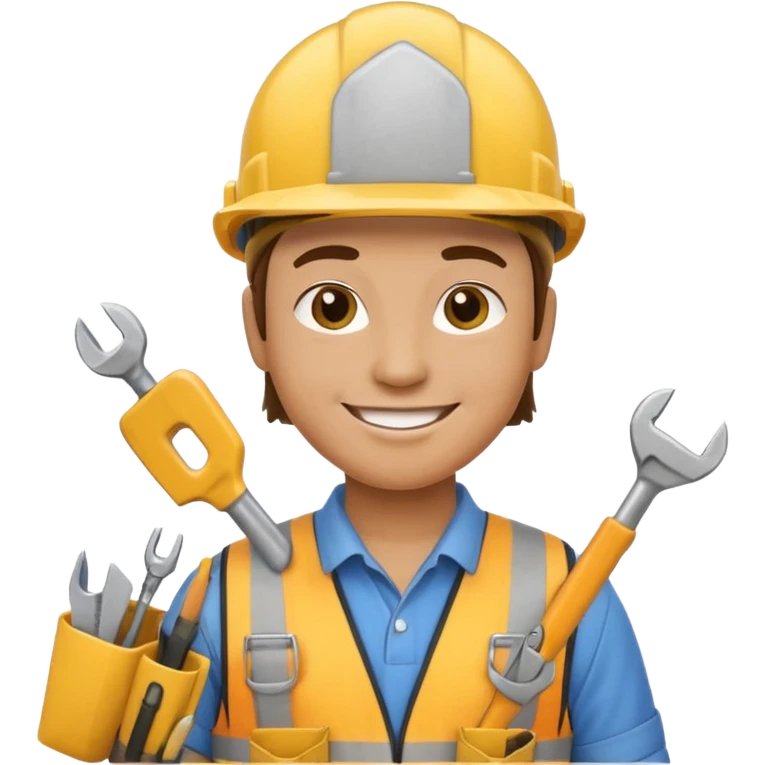 Construction worker in yellow helmet, tool belt emoji