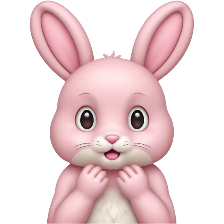 Pastel pink bunny, kawaii fluffy ears and body pretending to be shocked  emoji