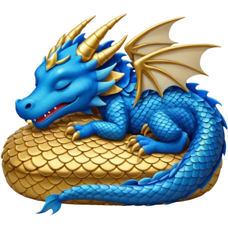 Blue dragon with gold accents sleeping with zzz emoji