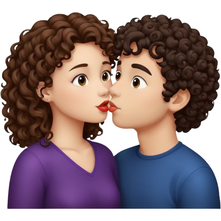 A girl with curly hair and a boy with darck hair kiss emoji