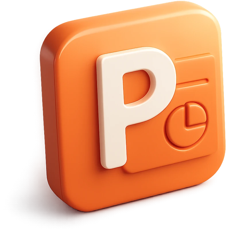 3D icon of PowerPoint, orange and white palette, stylized P letter, glossy finish, soft highlights emoji