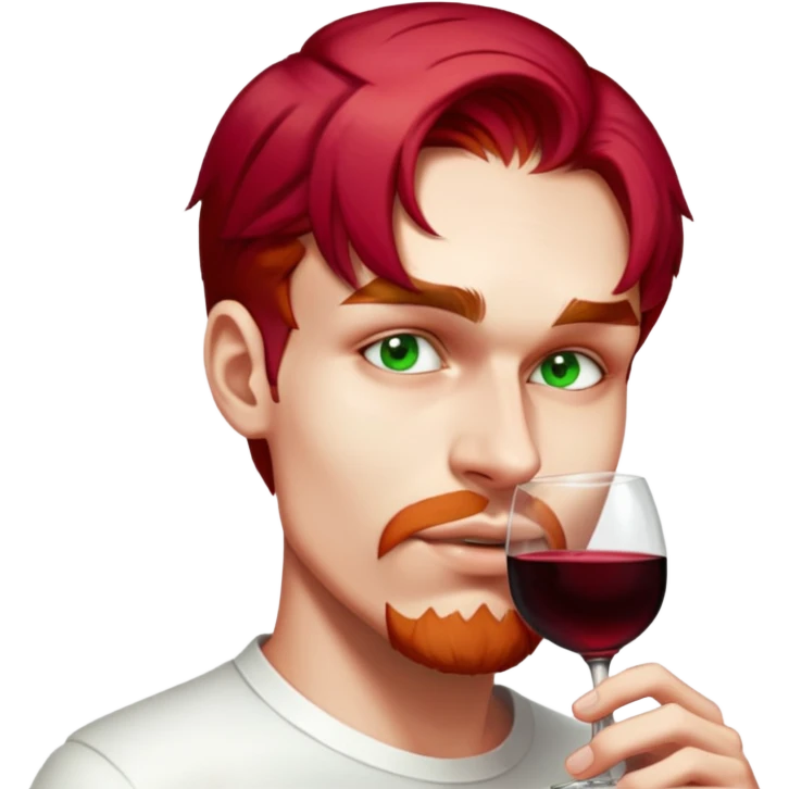 male, wearing white shirt, wine red hair emoji