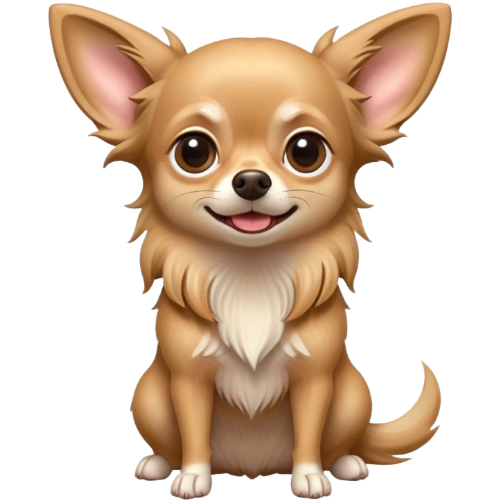 Cinematic Comical Long Haired Fawn Chihuahua Portrait Emoji, Head tilted dramatically with an exaggeratedly shocked or offended expression, long, silky fawn hair flowing with a vibrant sheen, wide, expressive dark eyes filled with exaggerated disbelief, Simplified yet hilariously expressive features, highly detailed, glowing with a slightly sassy glow, high shine, dramatic yet playful, stylized with an air of attitude, bright and endearing, soft glowing outline, capturing the essence of a sassy and over-the-top companion, so meme-worthy it feels like it could side-eye its way into internet fame instantly! emoji