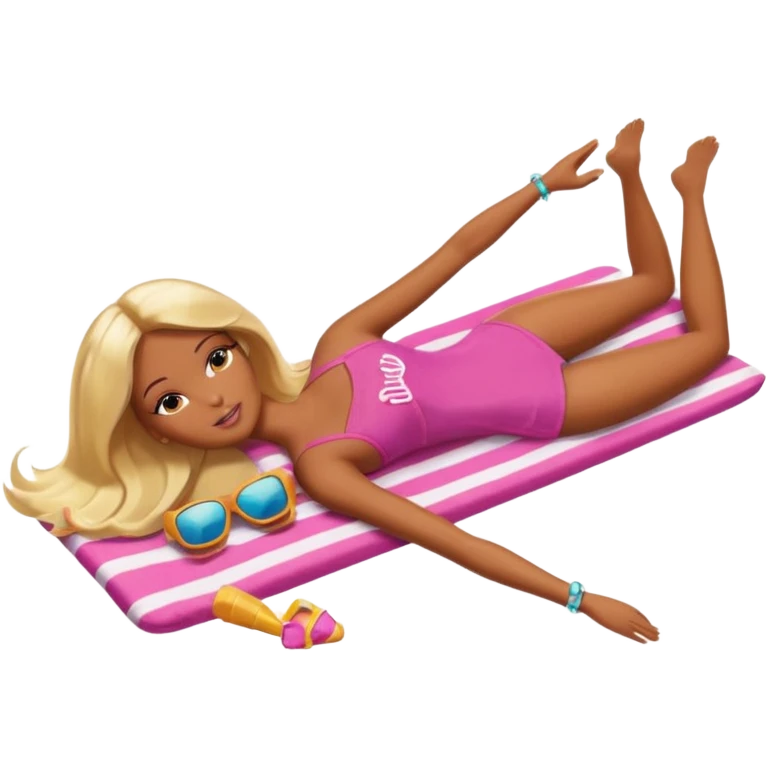 Brown skin blonde hair barbie in laying on beach tanning  emoji