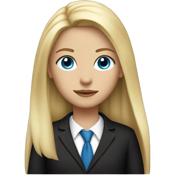 straight haired blonde girl with blue eyes in a black suit  emoji