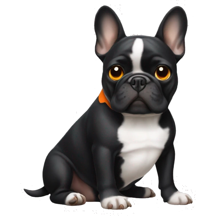 Black French bulldog with orange eyebrows and cheek dots emoji