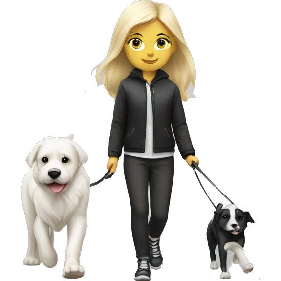Blond Girl walk with a white-black dog emoji