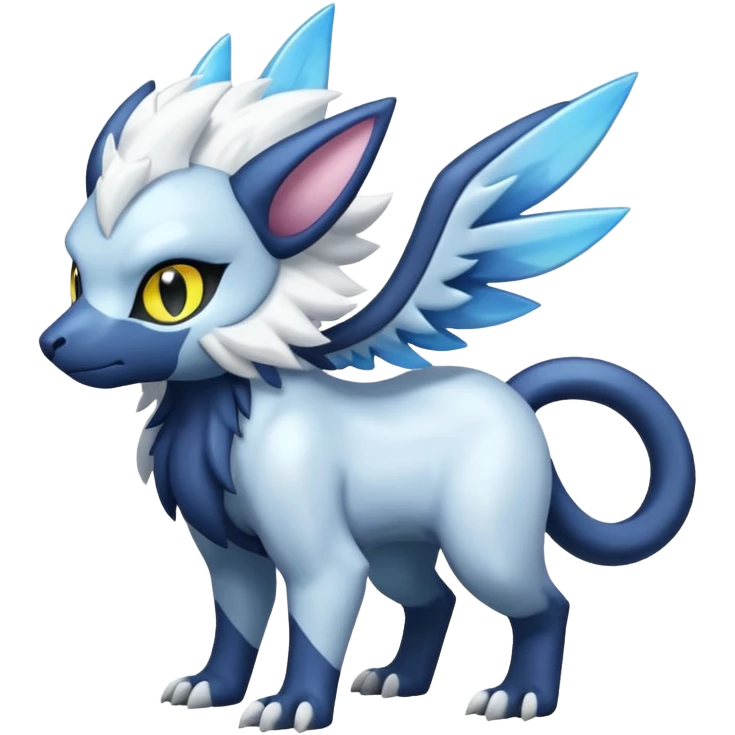 White glossy soft silky furry iridesent Absol-Shinx-Luxray-fusion-hybrid, full body emoji