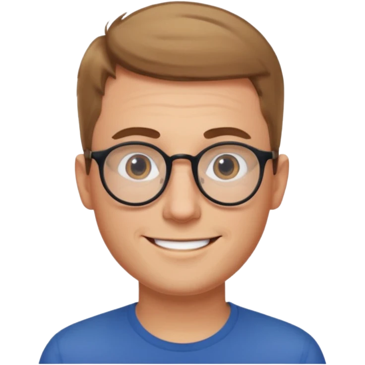 homme blanc cheveux très court marron clair sans barbe sourrir avec lunettes rondes emoji