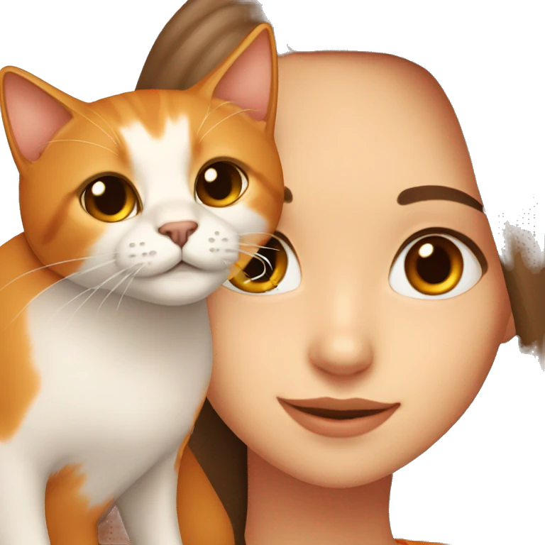  Girl with brown eyes and long brown hair with one orange cat and a Siamese cat emoji