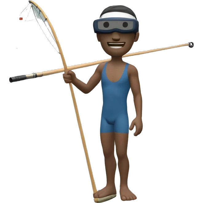 a swimmer with a Monmouth Baricoda  with a fishing rod in his hand in VR emoji