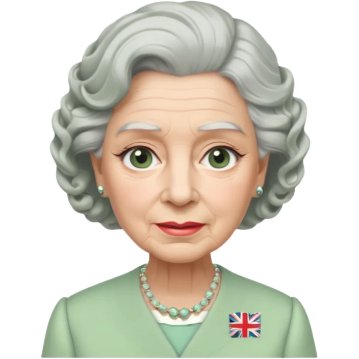 Queen Elizabeth with grey hair and waves in pastel green clothes emoji