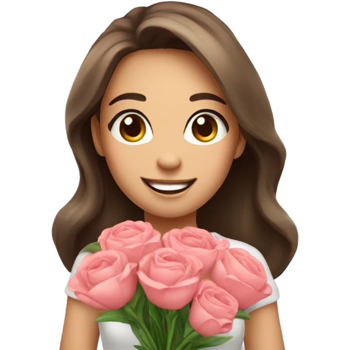 smiling girl with flower bouquet make her look cute and coquette with a lot emoji