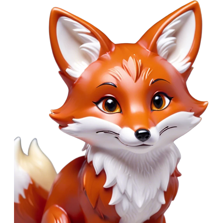 Cinematic Cute Fox Portrait Emoji, Head tilted playfully and inquisitively, featuring a glossy red Fur with delicate white accents and perky ears, round, sparkling amber eyes filled with mischievous curiosity, Simplified yet irresistibly adorable features, highly detailed, glowing with a warm, friendly glow, high shine, affectionate and lively, stylized with a touch of woodland whimsy, bright and endearing, soft glowing outline, capturing the essence of a mischievous yet loving fox, so playful it feels like it could dart out of the screen and into your arms! emoji