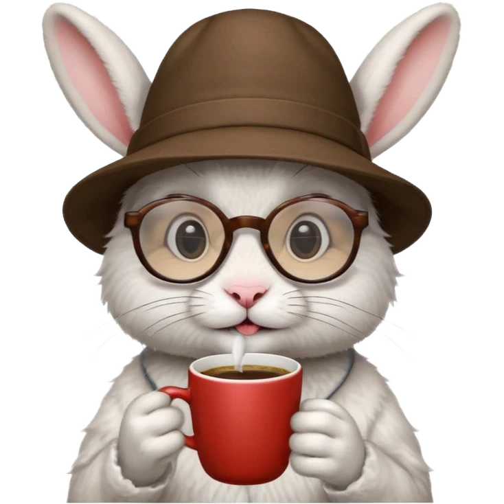 rabbit drink coffe with hat and glasses emoji